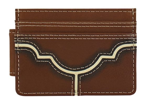 Justin Men&#39;s Genuine Oiled Leather Card Case with Magnet Clip and Embossed Front, Style: Card Wallet
