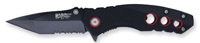 Justin Tactical Knife Black and Red Rubberized Aluminum Handle