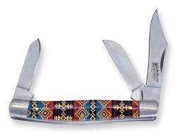 Justin Stockman Knife Acrylic Blue and Red Aztec 3 Blade
