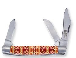 Justin Stockman Knife Acrylic Tan and Red Aztec 3 Blade