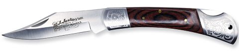 Justin Folding Knife Wood Handle W/Etching