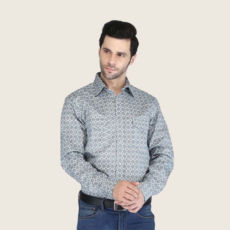 Forge Men&#39;s FR MFRPLD-227 Light Grey Printed Shirt