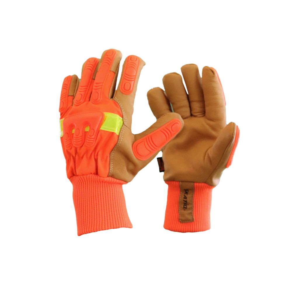SG-1938 HI-VIS Orange Goat skin Insulated Impact &amp; Knit Wrist Glove, Size: L