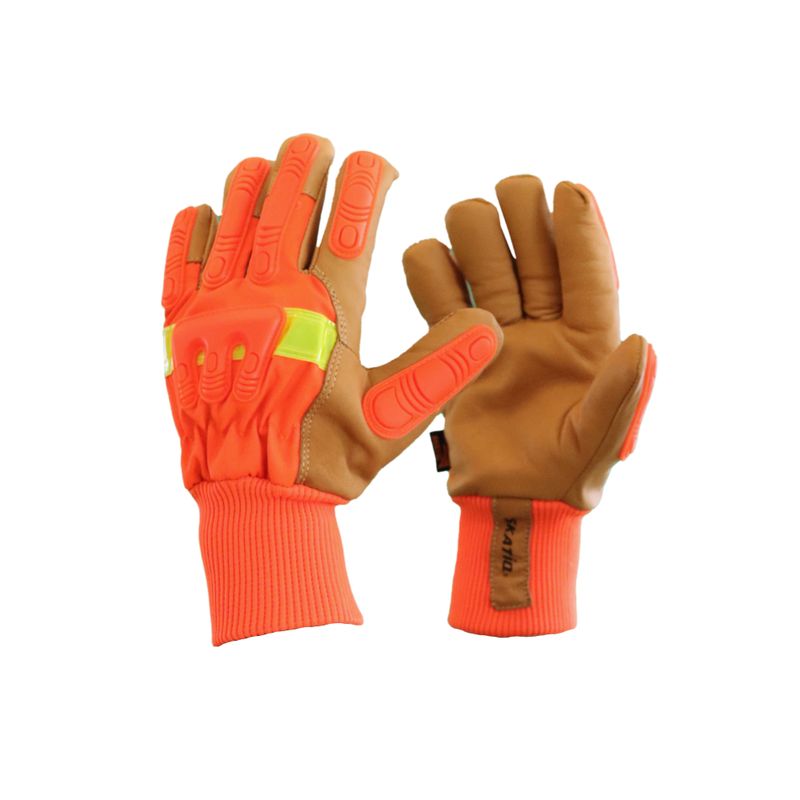 SG-1938 HI-VIS Orange Goat skin Insulated Impact &amp; Knit Wrist Glove