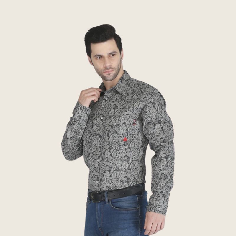 Forge Men&#39;s FR MFRPLD-236 Black Floral Printed Shirt
