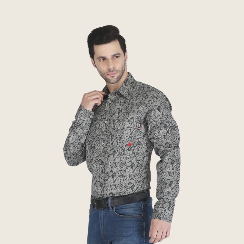 Forge Men&#39;s FR MFRPLD-236 Black Floral Printed Shirt, Size: S, Style: Snap