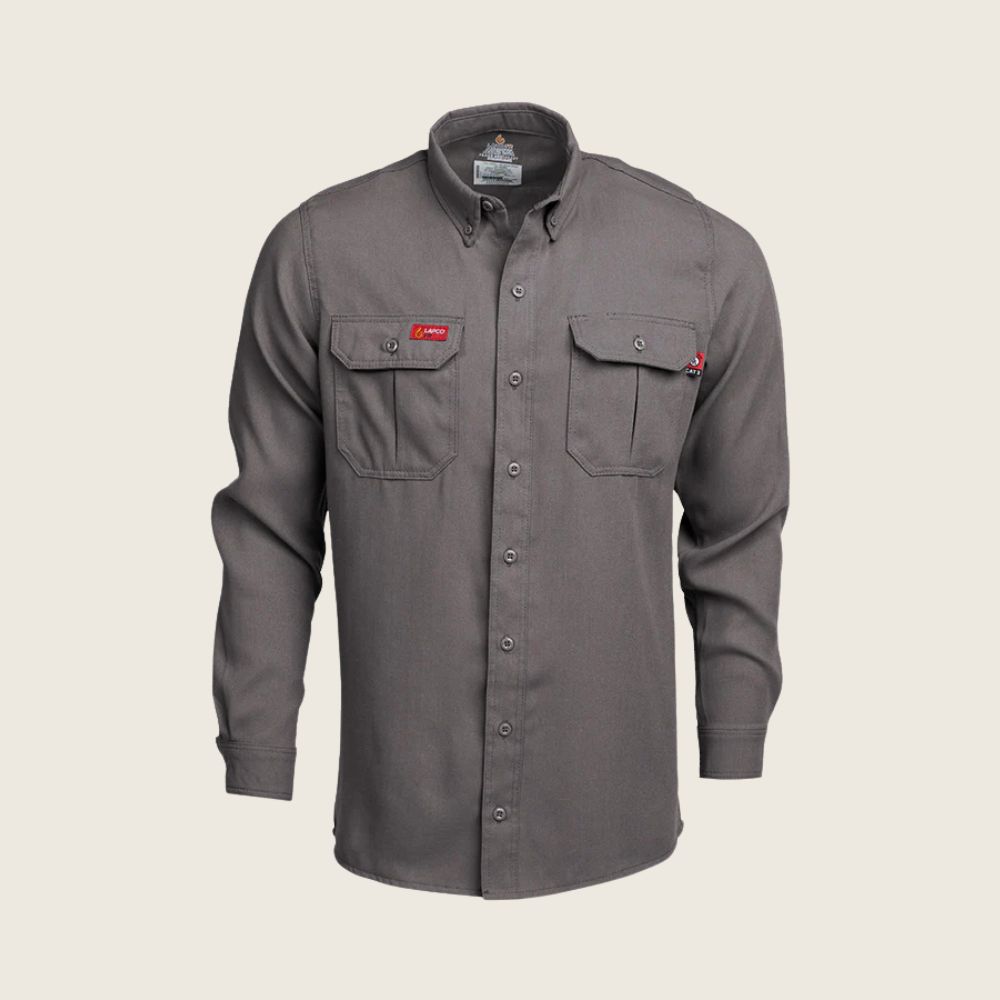 Lapco Men&#39;s FR 5oz TecaSafe One Inherent Modern Uniform Shirt, Color: Gray, Size: S, Style: Long
