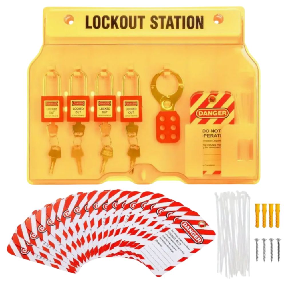 4 Lock Lockout Tagout Station, Color: Yellow