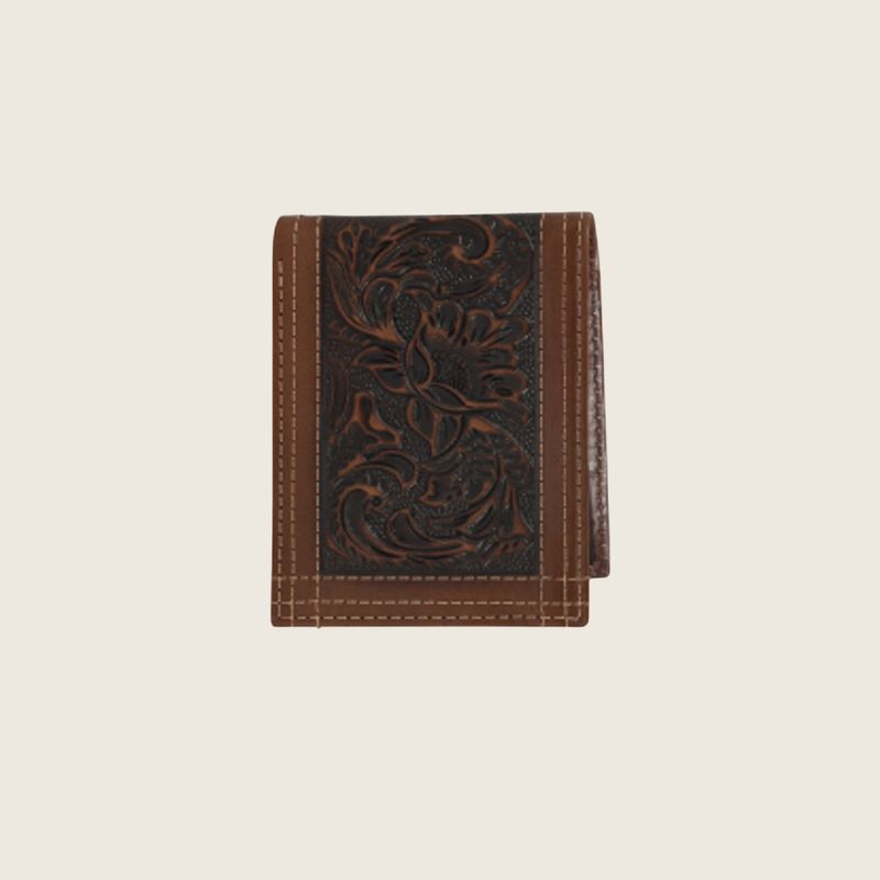 Justin Leather Bifold Wallet Tooled W/Triple Stitch