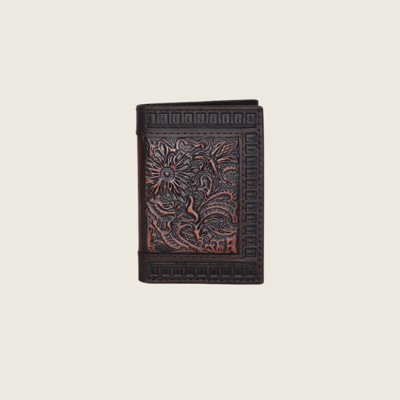 Justin Leather Trifold Wallet W/ Tooling and Embossed Edge