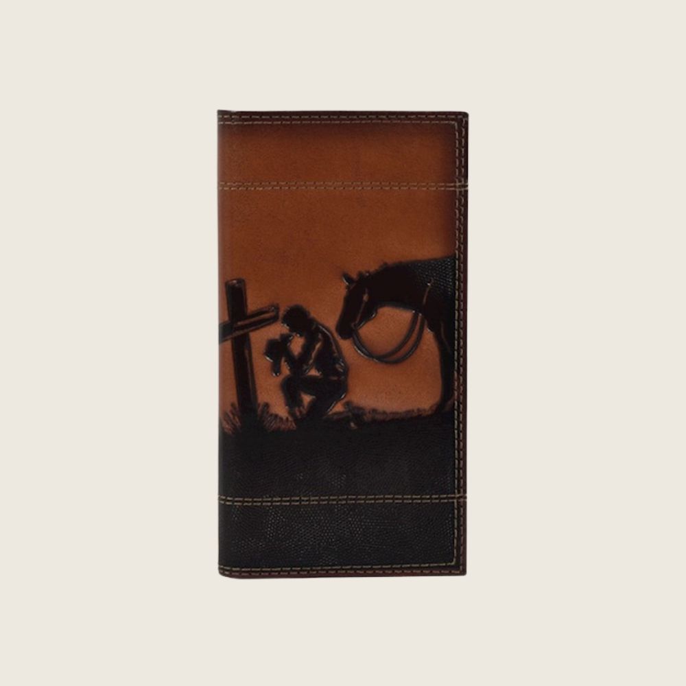 Justin Leather Rodeo Wallet Praying Cowboy, Style: Bill-Fold