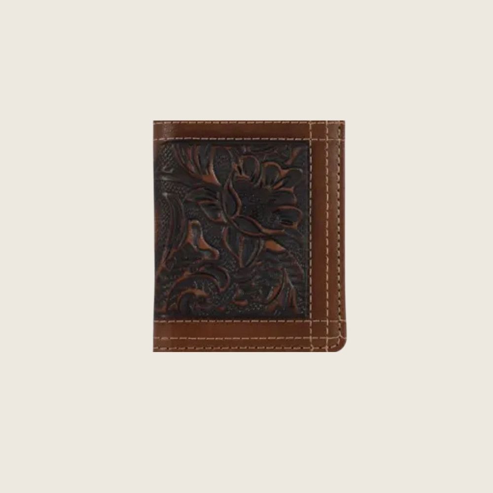 Justin Leather Bifold Wallet Tooled, Style: Bi-Fold
