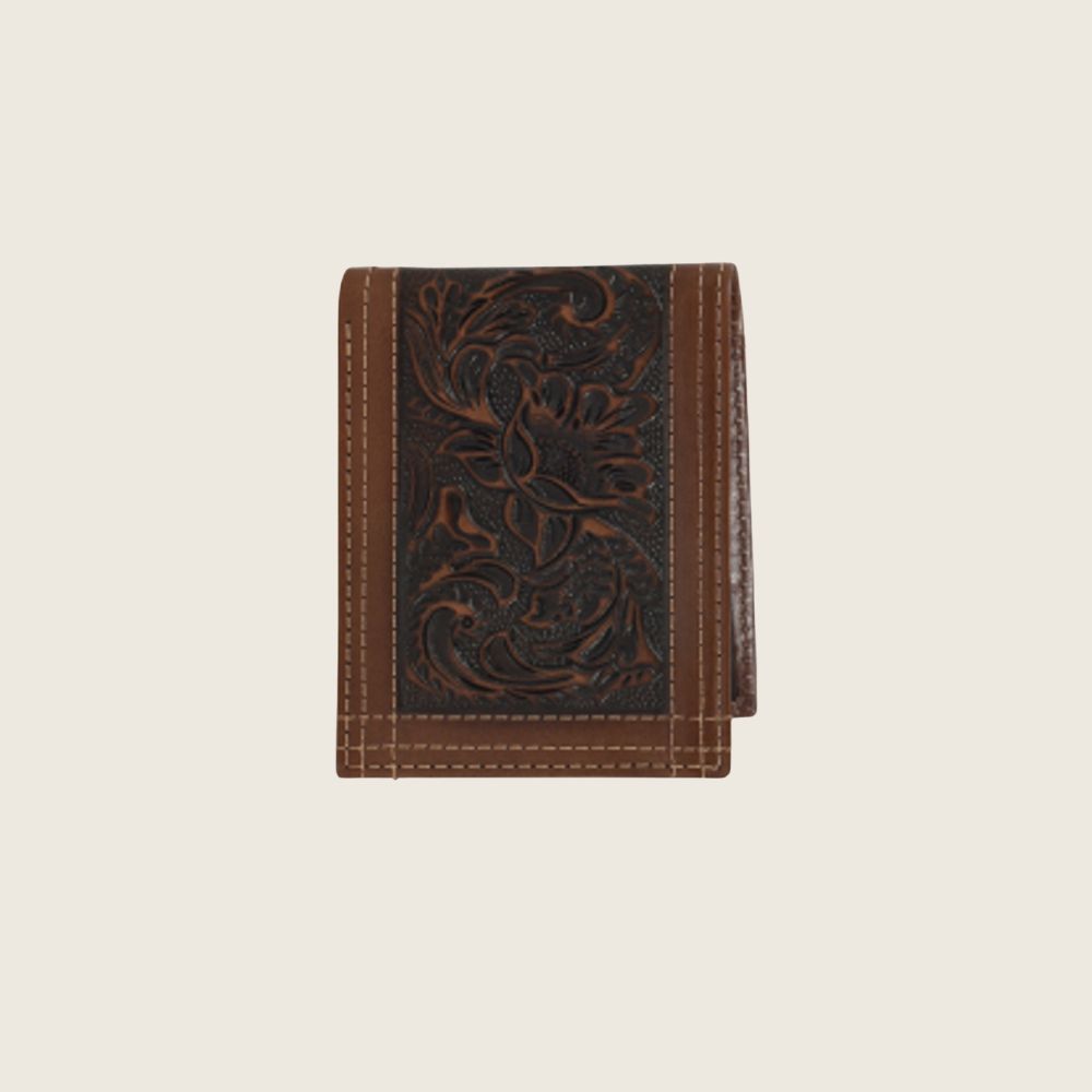 Justin Leather Bifold Wallet Tooled W/Triple Stitch, Style: Bi-Fold