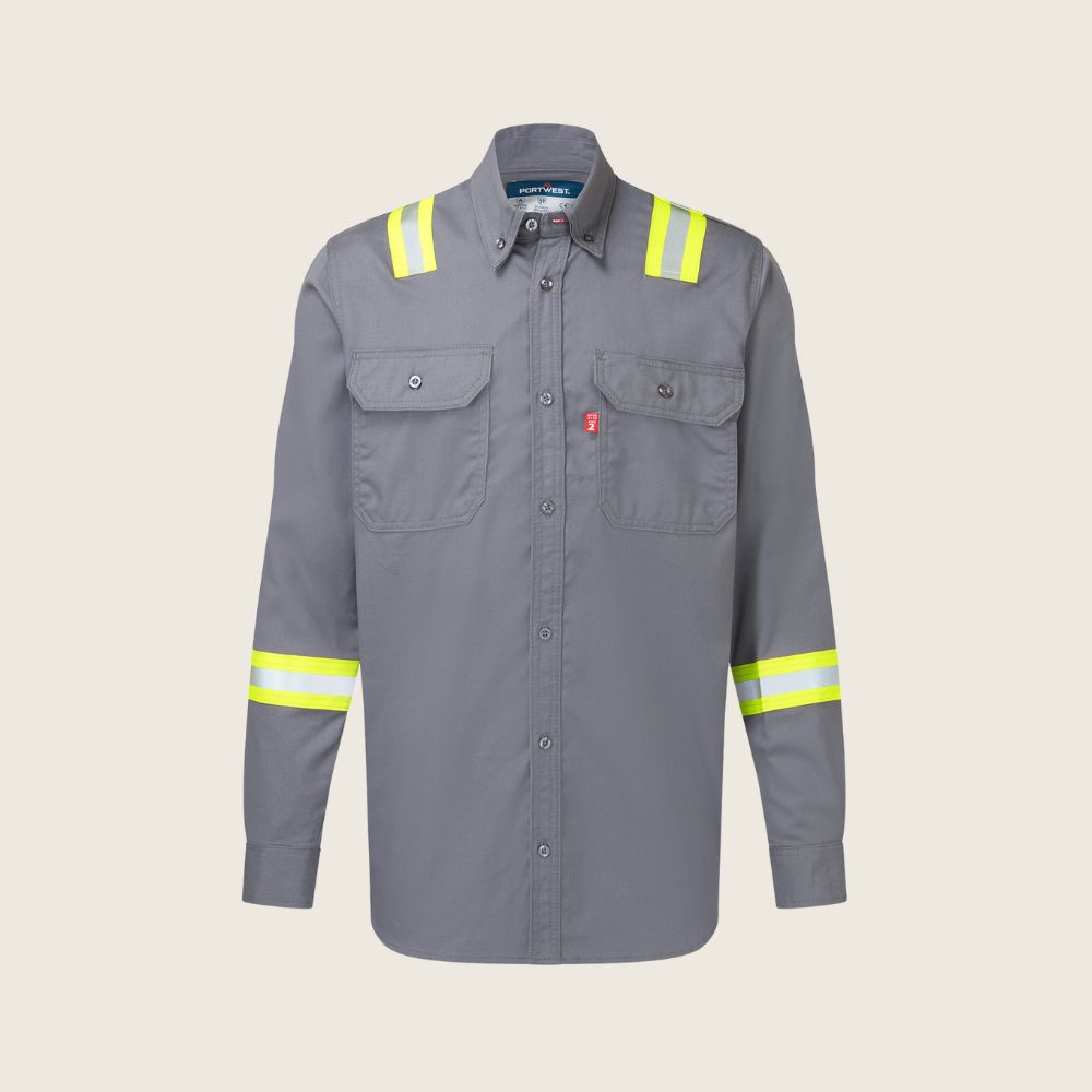 Portwest Bizflame FR Taped Shirt, Color: Gray, Style: Button-Up, Size: S
