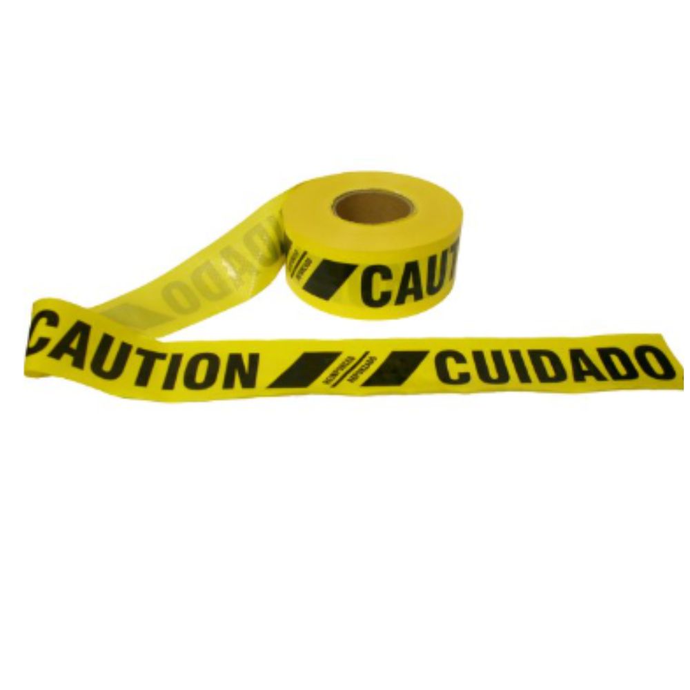 Reinforced Barricade Tape, Caution/Cuidado, Color: Yellow, Style: 6 MIL Caution, Quantity: 3&quot; x 500&#39;