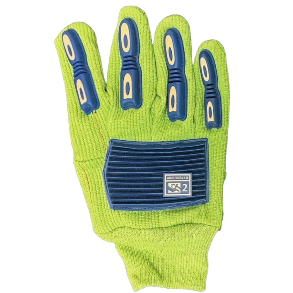 T821GB Green Poly/Cotton Cord Dbl Palm Glove Impact (Impact 2)
