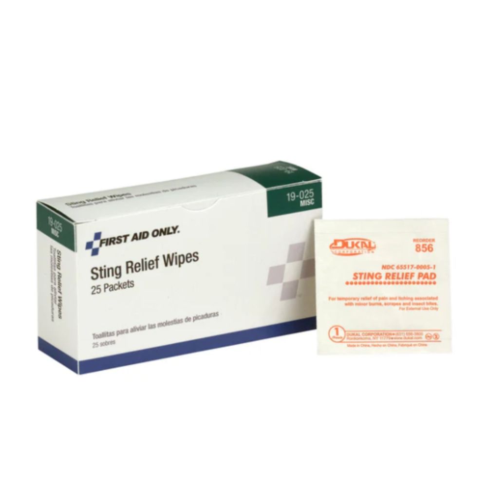 First Aid Only Sting Relief Wipes, Size: 25/box