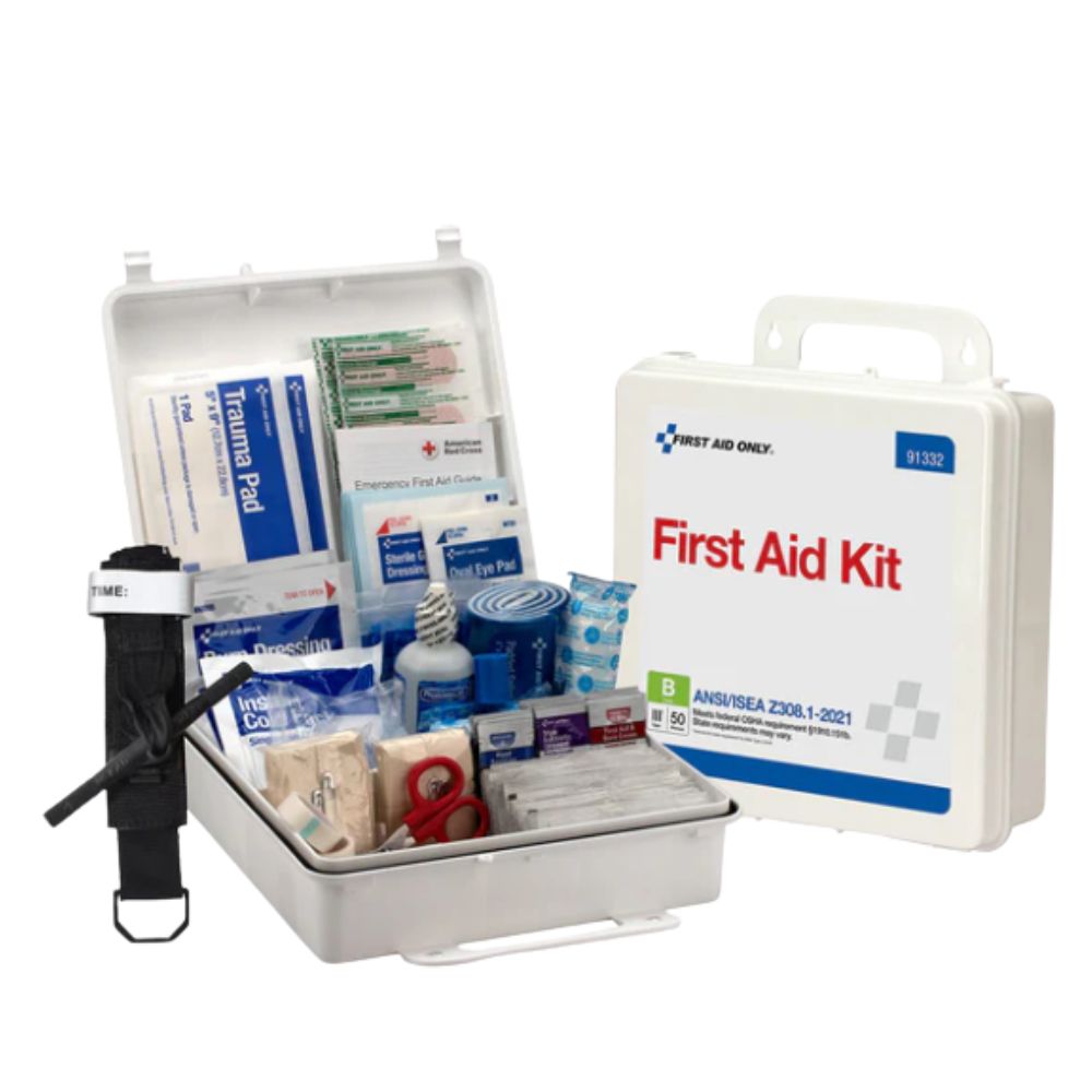 First Aid Only 50 person ANSI B Plastic First Aid Kit , ANSI 2021 Compliant, Size: 50 person