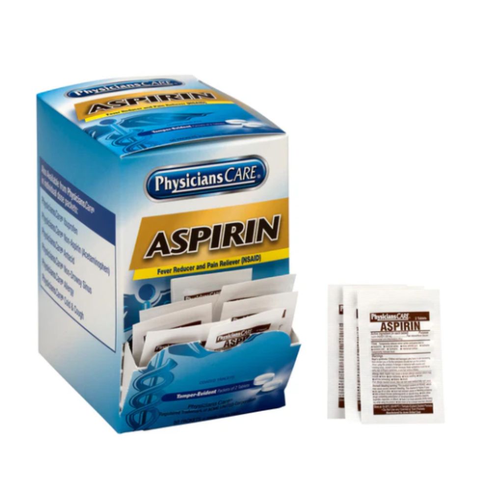 PhysiciansCare Aspirin Tablets, 100 Count, 325mg, Size: 50 packet of Two Tablets