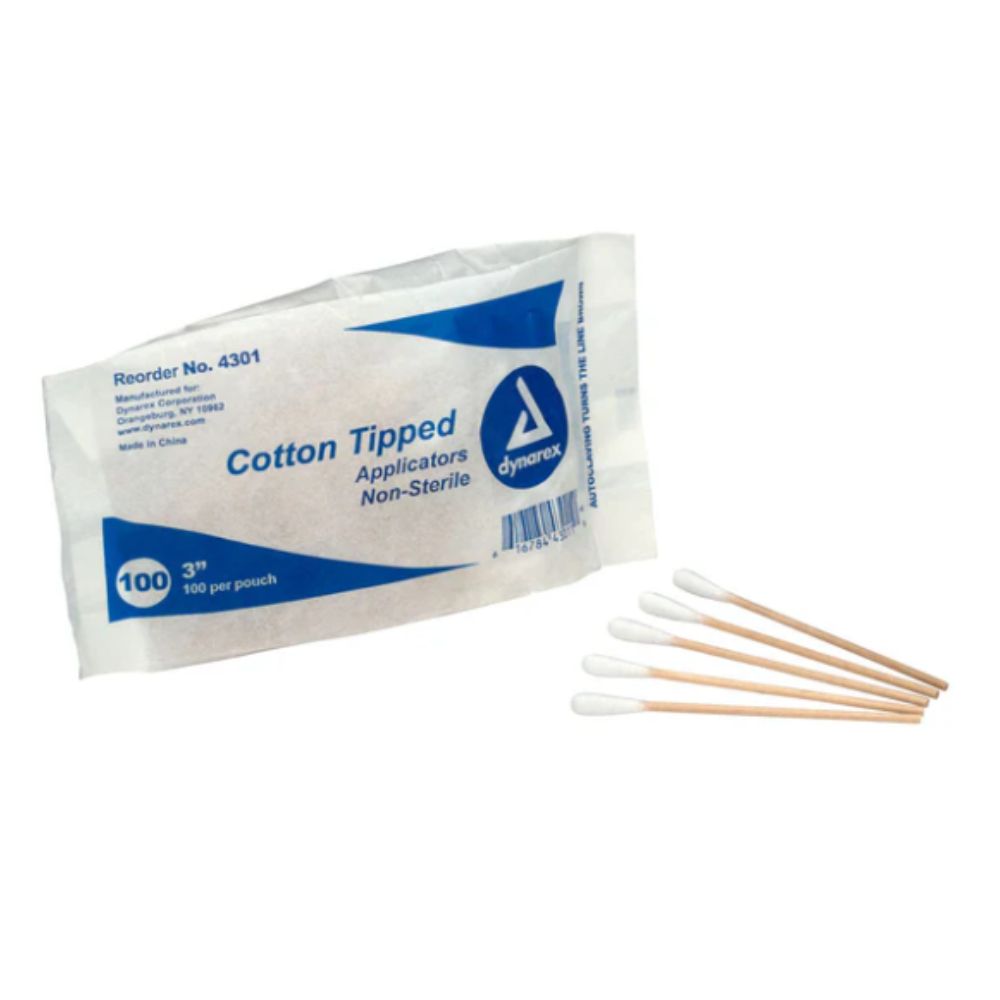 First Aid Only Non-Sterile Cotton Tipped Applicators, 3&quot; Wood Shaft, Size: 100 per bag