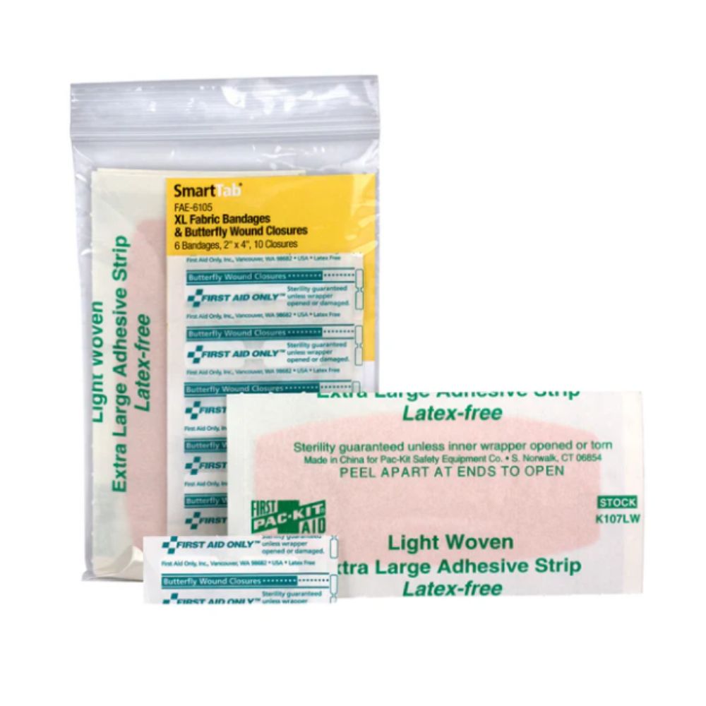 SmartCompliance Refill 2&quot;x 4&quot; Fabric Adhesive Bandages (6) , Plastic Butterfly Bandages (10) per Bag, Size: Latex Free