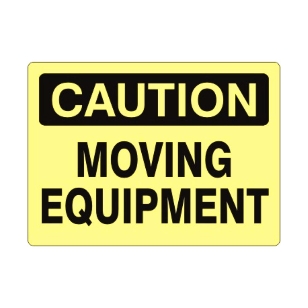 Caution Moving Equipment Sign, Color: Aluminum, Size: 14&quot;X20&quot;