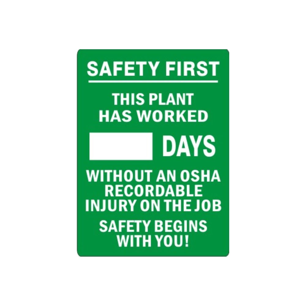 Safety First this Plant _ Days without Incident / Recordable, Color: Alum, Size: 20x28