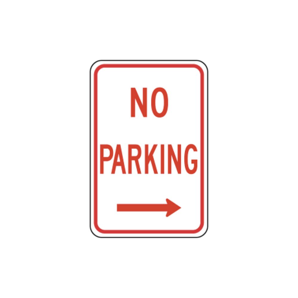 No Parking Right Arrow, Color: Aluminum, Size: 18&quot;X12&quot;