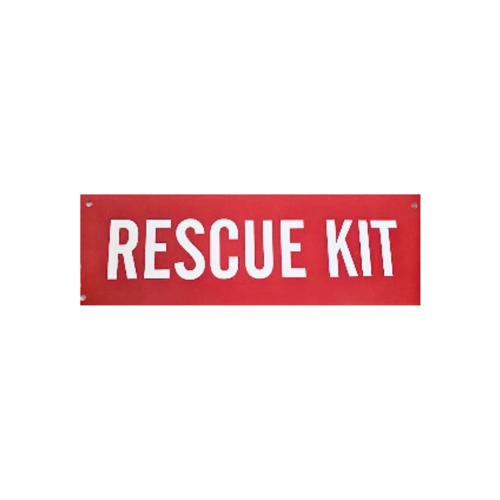 Rescue Kit Red and White Sign, Color: Alum Placard, Size: 12x4