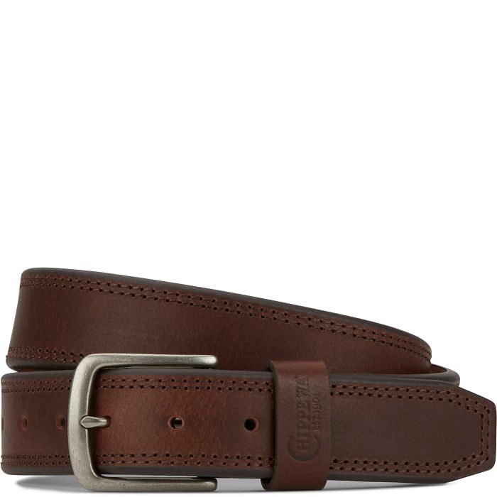 Chippewa Men&#39;s Genuine Leather Belt - Double Row Edge Stitching, Model: Double Row Edge Stitching, Antique Nickle Harness, Size: 32