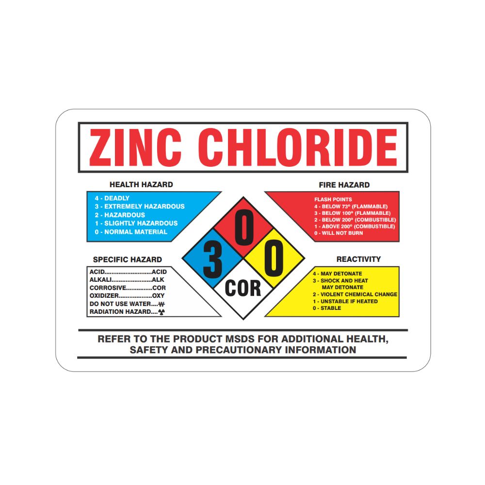 Zinc Chloride w/ Hazard Diagram, Color: AV, Size: 7x10