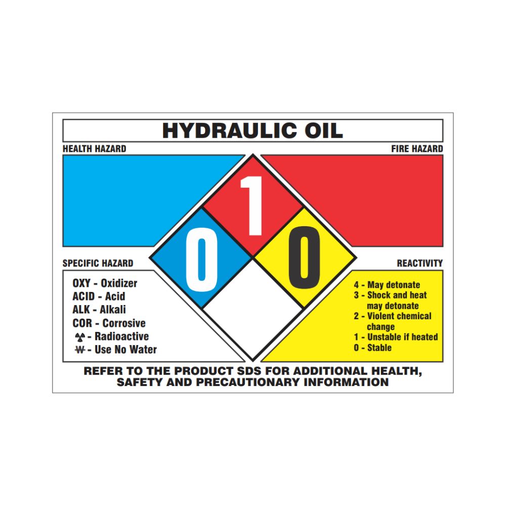 Hydraulic Oil w/Hazard Diagram, Color: AV, Size: 7x10