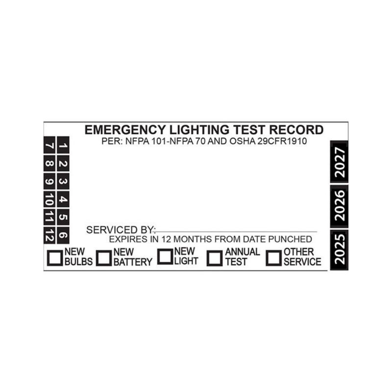 Emergency Lighting Test Label
