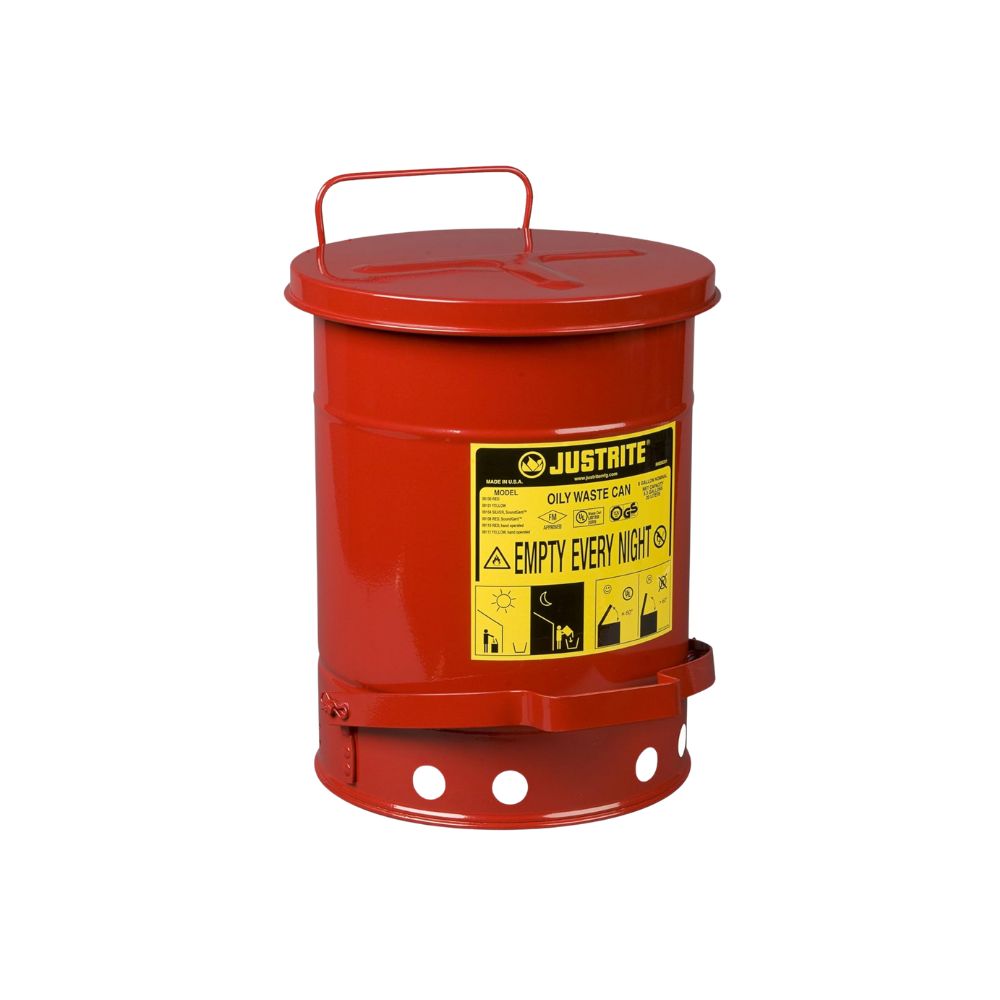 Justrite Oily Waste Can with Lever, Size: 6 Gallon
