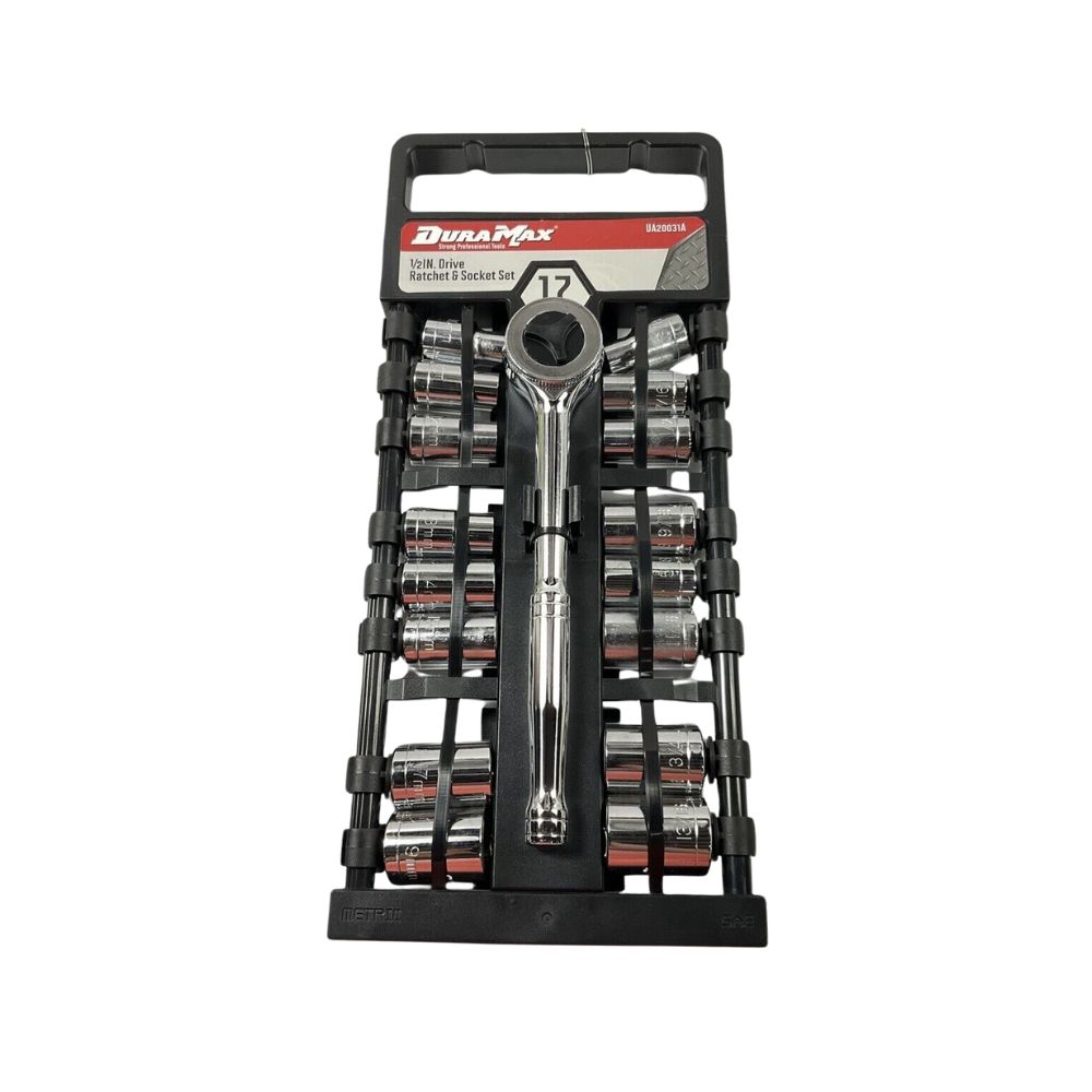 DuraMax 17 Piece 1/2&quot; Drive Ratchet Hangle &amp; socket Set, Category: Ratchet and Sockets