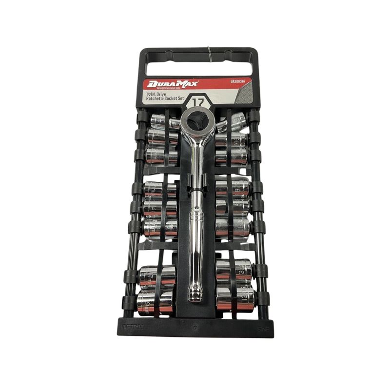 DuraMax 17 Piece 1/2&quot; Drive Ratchet Hangle &amp; socket Set