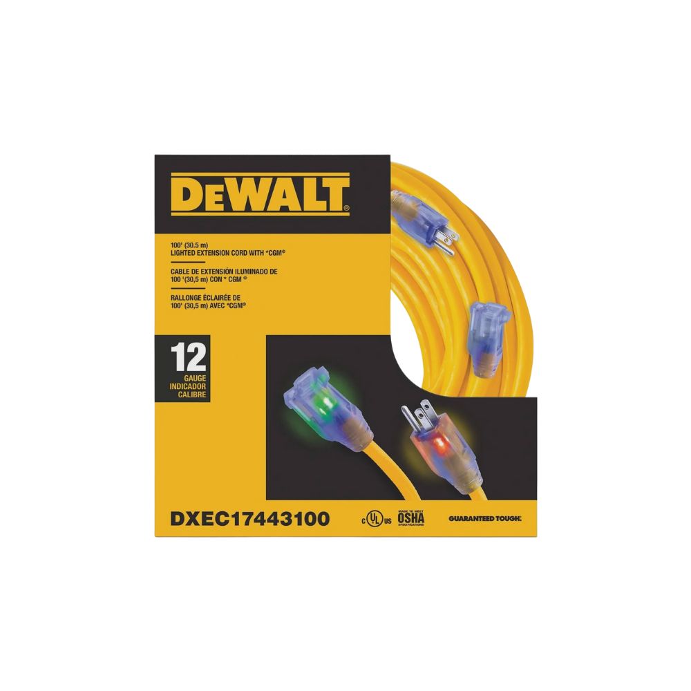 Dewalt SJTW Lighted Extension Cord, Category: Extension Cords, Gauge: 12/3, Size: 100&#39;