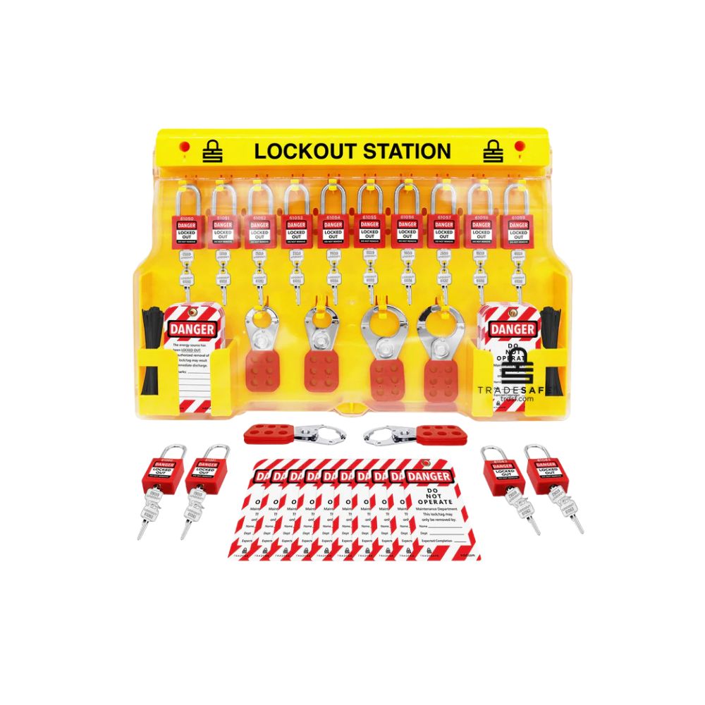 Tradesafe 14 Lock Lockout Tagout Station, Color: Yellow