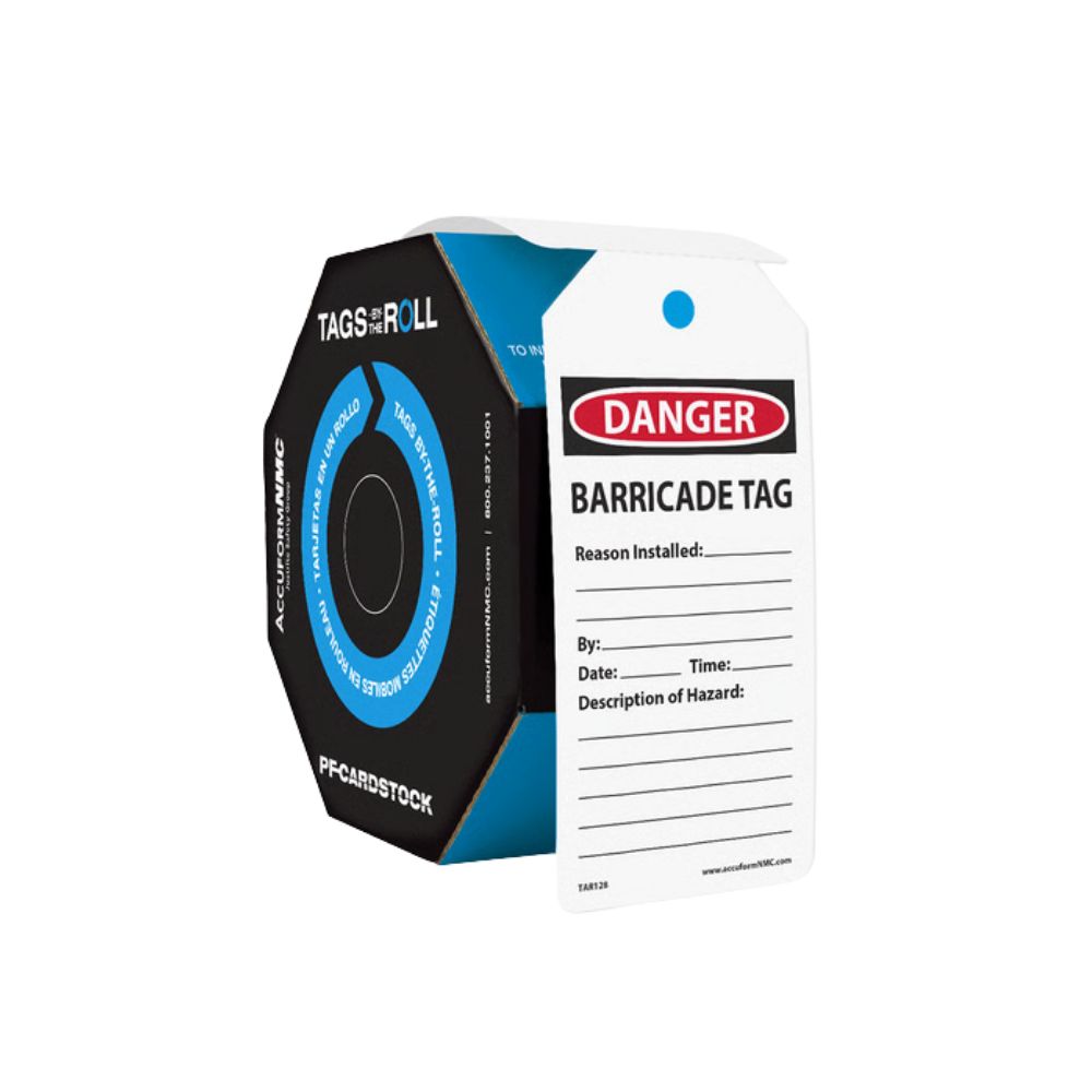 Tags-by-the-Roll: Danger Barricade, Color: Blue, Size: 250