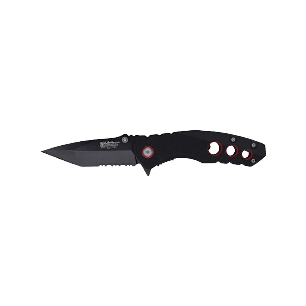 Justin Tactical Knife Black and Red Rubberized Aluminum Handle
