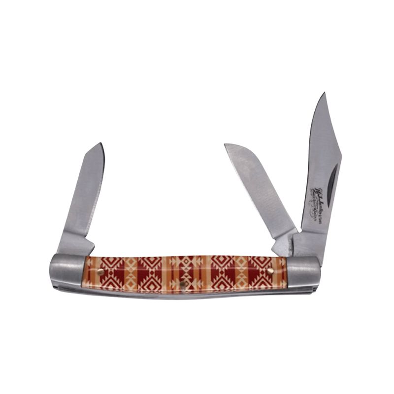Justin Stockman Knife Acrylic Tan and Red Aztec 3 Blade