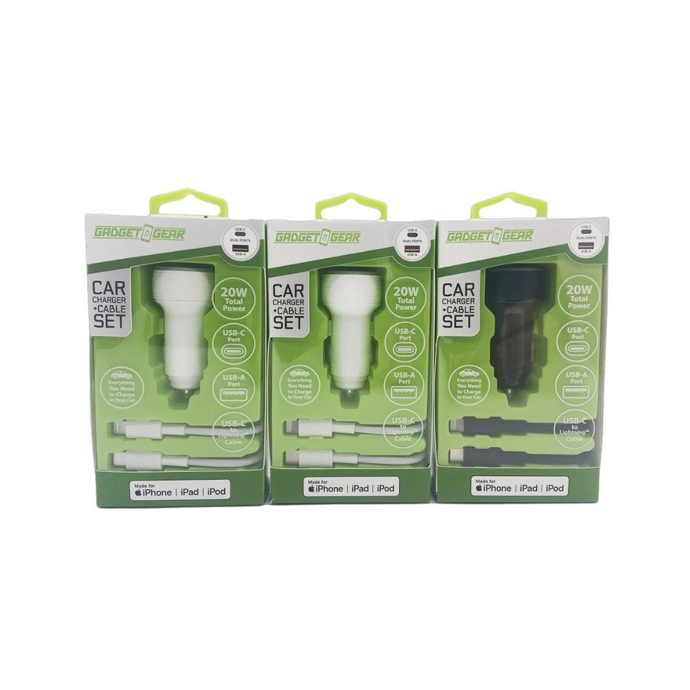Gadget Gear Car Charger, Model: Iphone: 20W Dual Port USB + USB Type C +USB Type C
