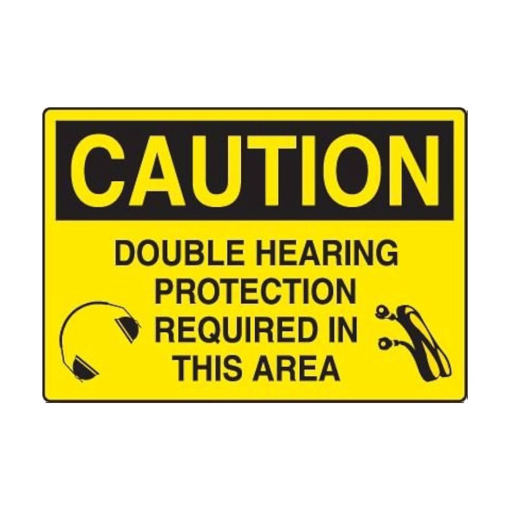 Caution Double Hearing Protection Required In This Area Sticker, Size: 10"x7"