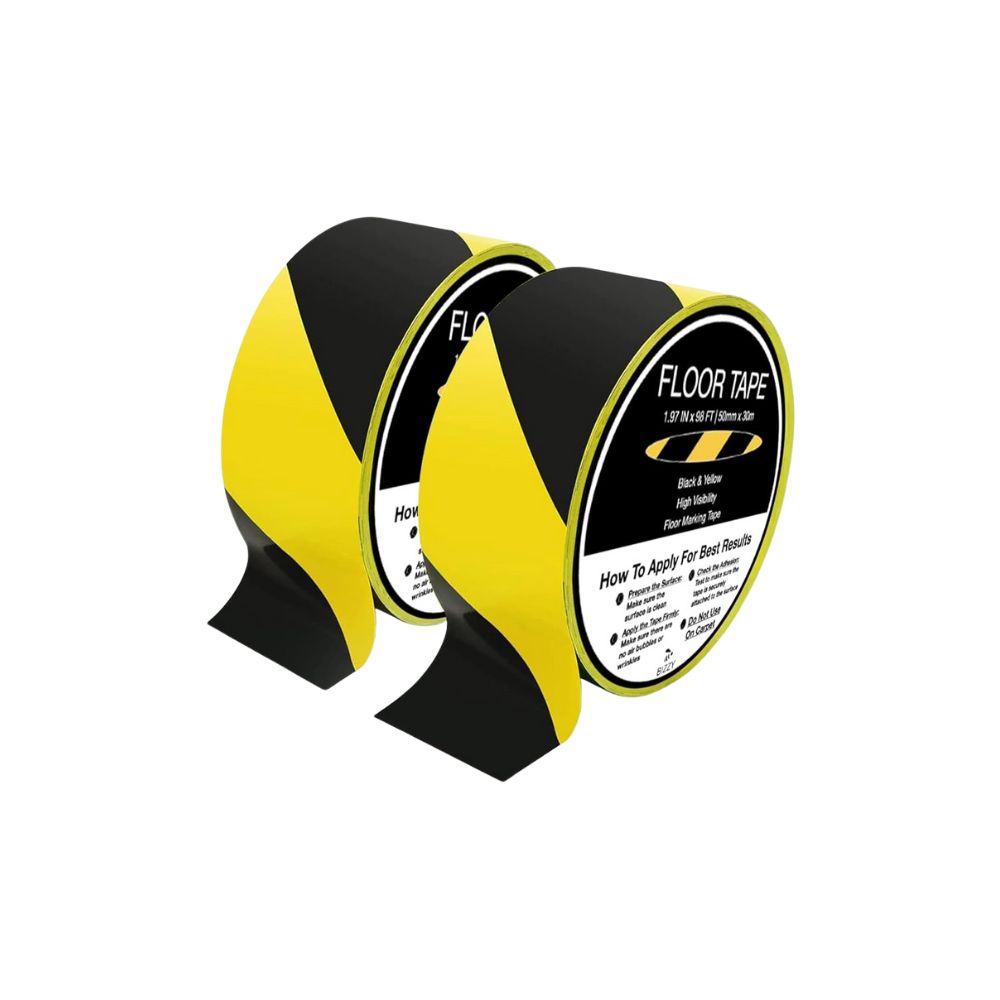 Black &amp; Yellow Hazard Floor Marking Tape, Color: Black/Yellow, Size: 2"X100'