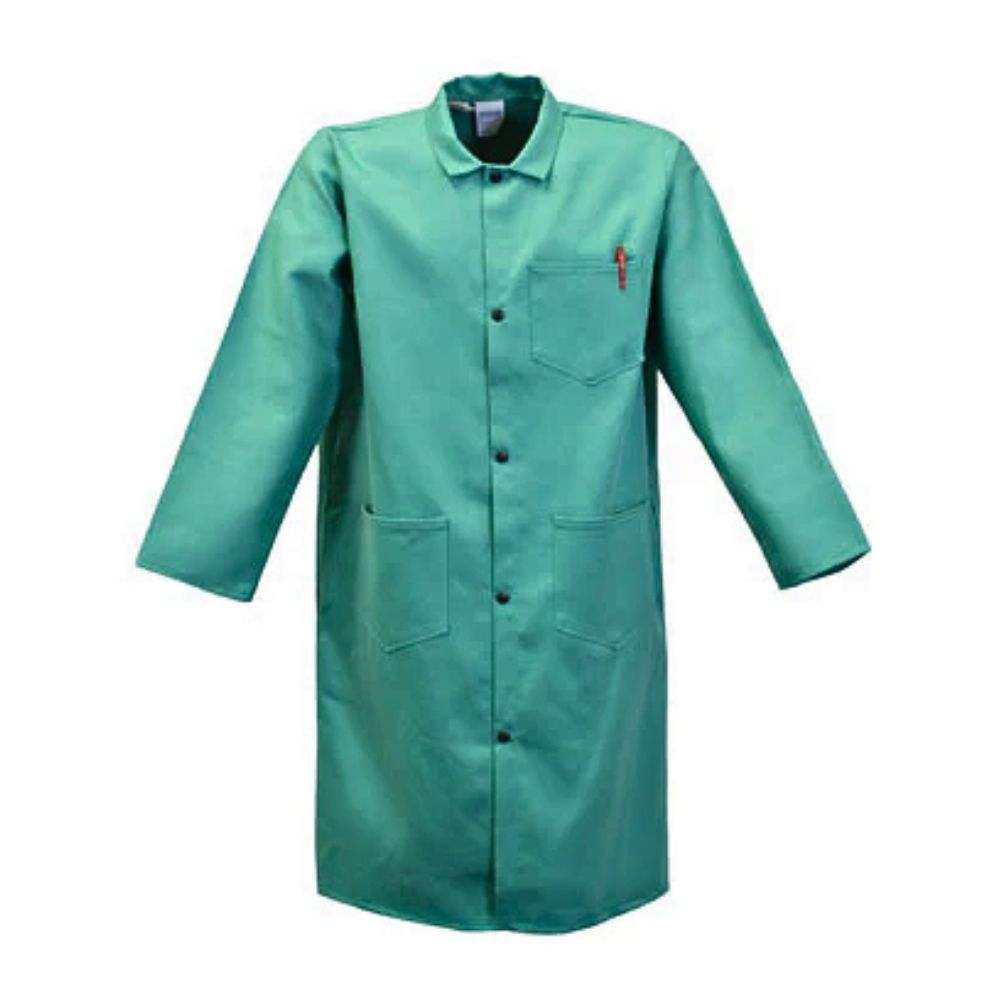 Stanco FR Lab Coat Long w/Pockets-DNR, Color: Green, Size: M