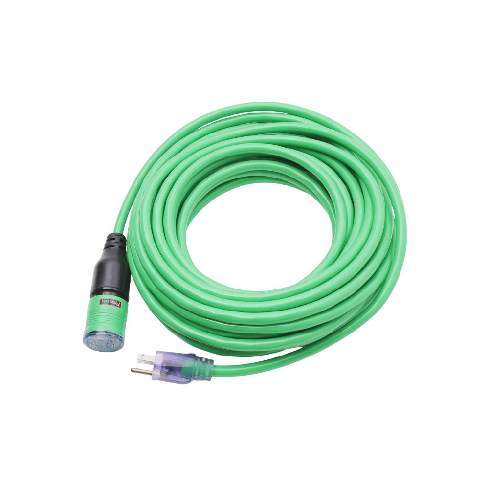 Pro Lock 12/3 SJTW 100' Lighted Extension Cord, Category: Extension Cords, Color: Green, Size: 100'