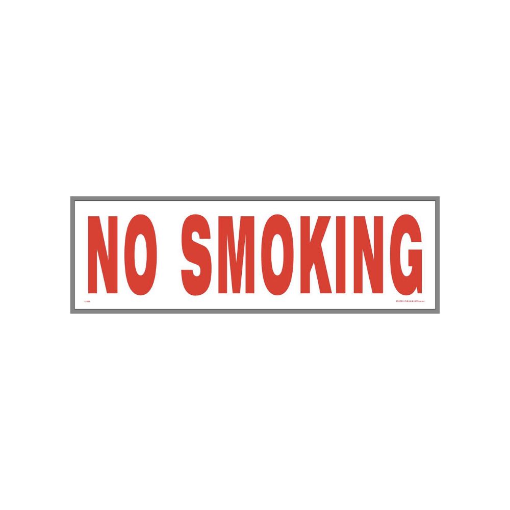 No Smoking White on Red Sign - 2454, Color: Vinyl, Size: 2.25 x 9