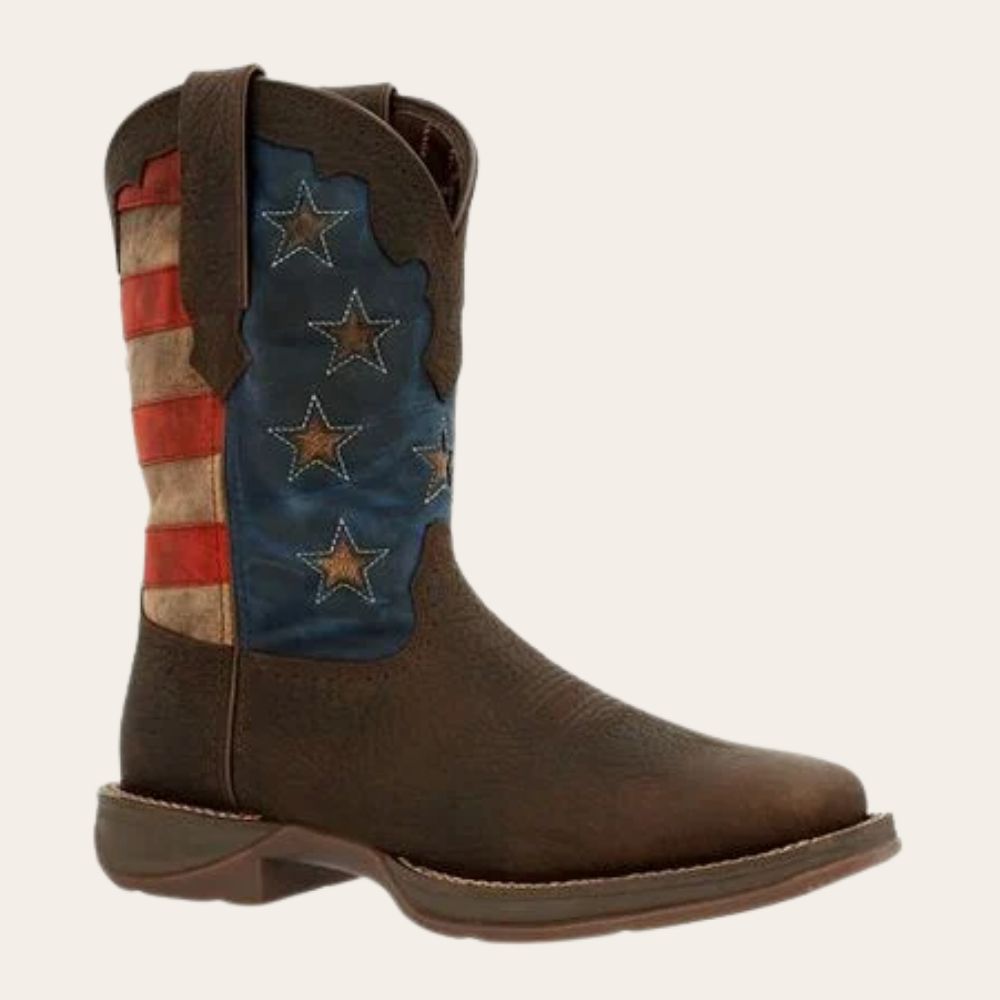 Durango Maverick XP Dark Brown Vintage Flag CompositeToe Waterproof Western Work Boot, Length: M, Size: 7
