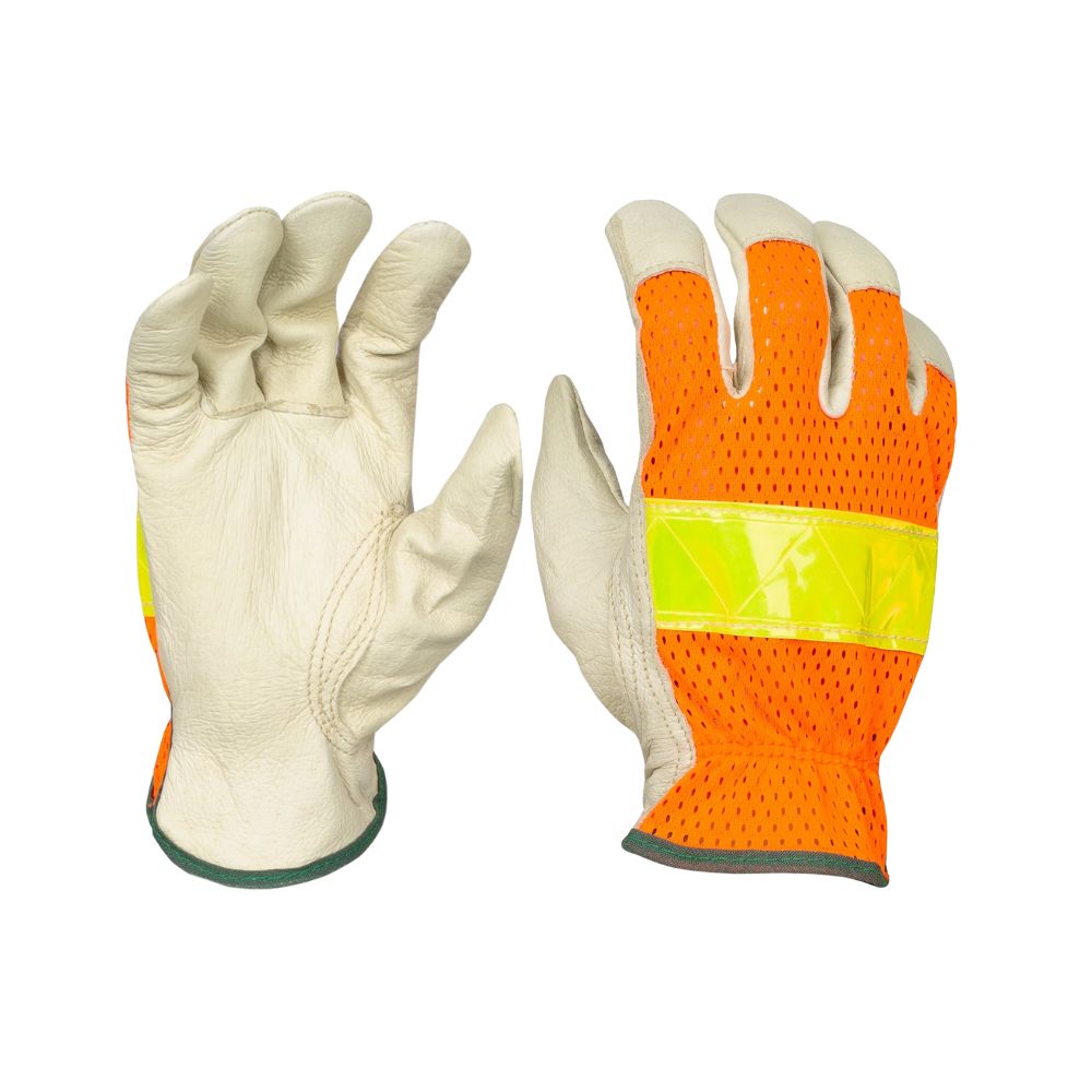 Hi-Visibility Leather Glove, Color/Style: Orange/Vented: F8805, Quantity: Single, Size: M