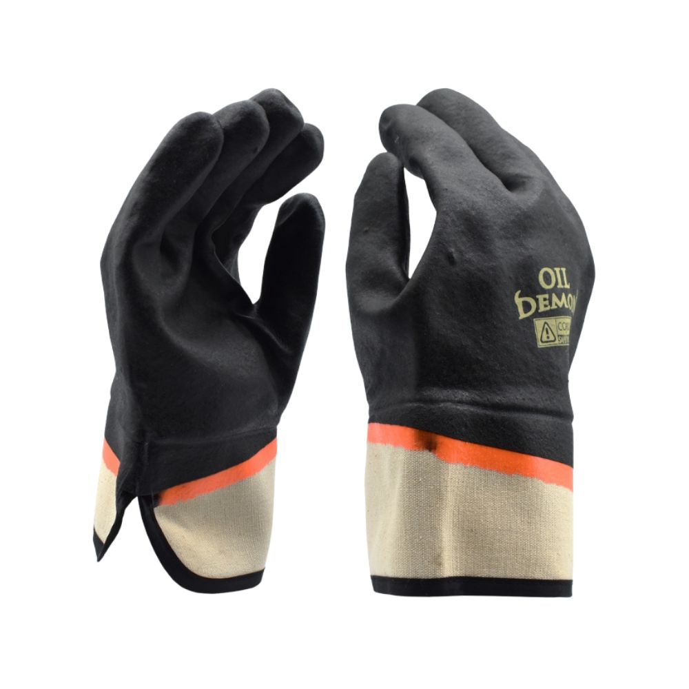 Oil Demon Supported PVC Glove, Color/Style: Black/Orange/White: 5300J, Quantity: Pair